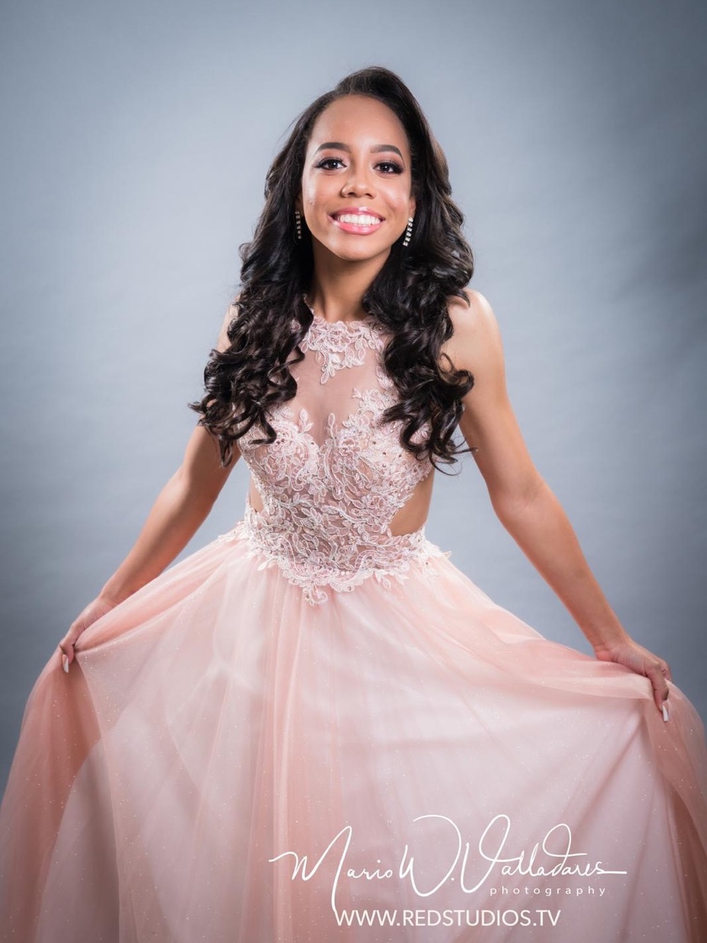 Camille La Vie Blush Pink Lace Illusion Prom Gown